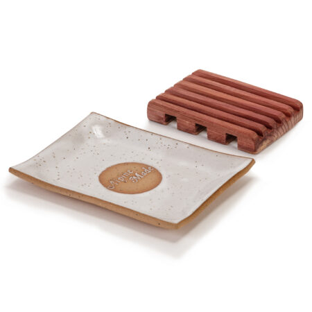 Ceramic Soap Tray with Cedarwood Deck