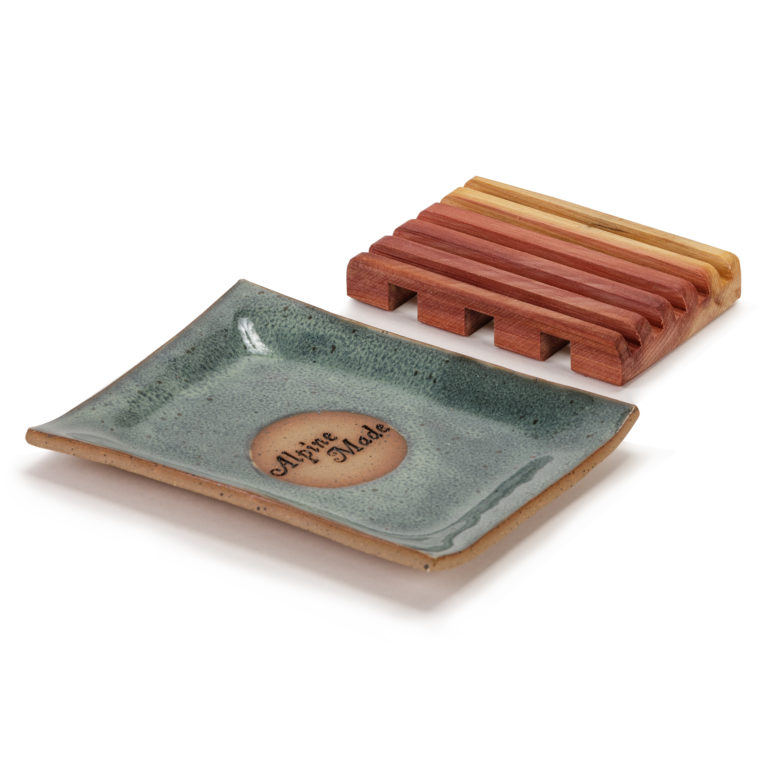 Ceramic Soap Tray with Cedarwood Deck